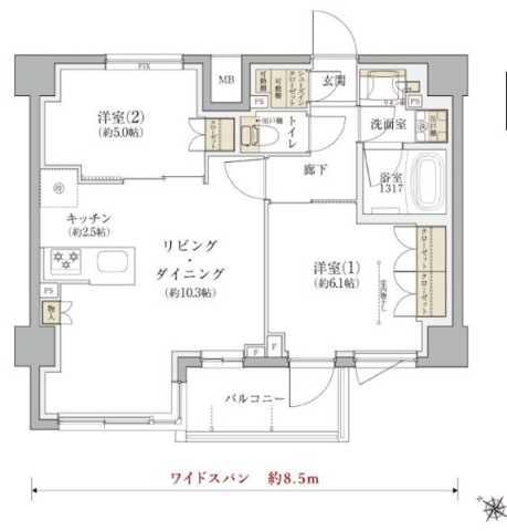 TENAS千歳船橋(2LDK/3階)の間取り写真