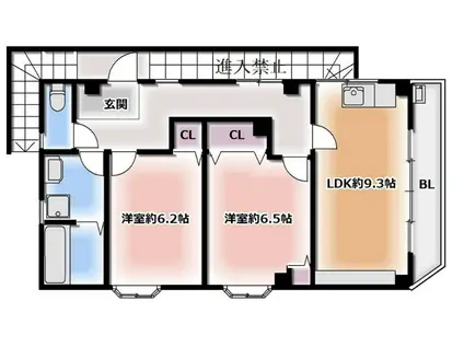 藤井寺市古室1丁目貸室(2LDK/2階)の間取り写真