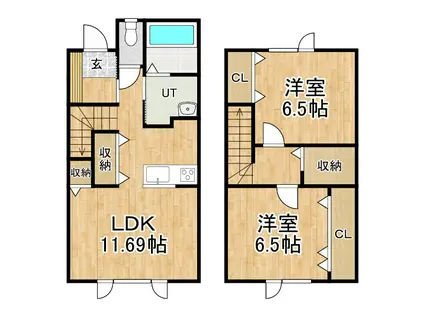 ＪＲ根室本線 帯広駅 バス乗車時間：18分 最寄りバス停で下車 徒歩3分 2階建 築5年(2LDK/1階)の間取り写真