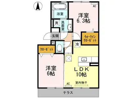 グランソレイユA棟(2LDK/1階)の間取り写真