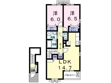 エルミタージュ蓮 若小玉(2LDK/2階)の間取り写真