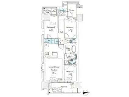 GRANPASEO丸の内(3LDK/13階)の間取り写真