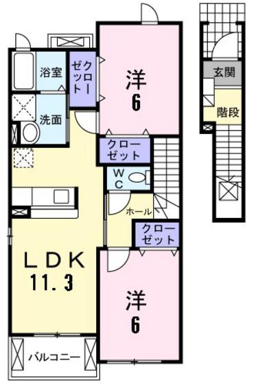 ペアセロベA(2LDK/2階)の間取り写真