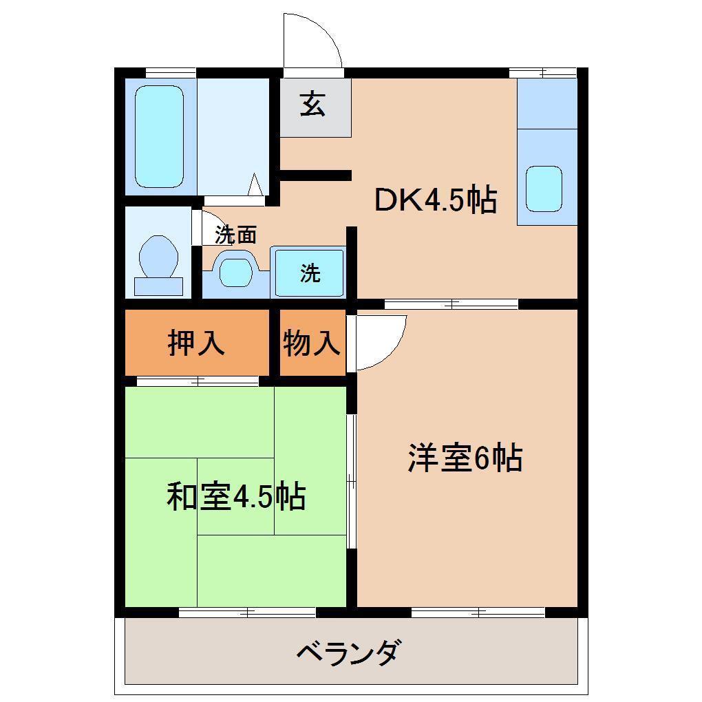 コーポリバーA棟(2DK/2階)の間取り写真