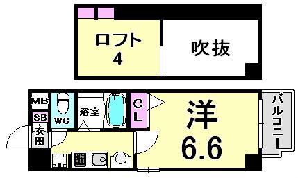 エステムコート三宮イーストIIリベルテ(1K/7階)の間取り写真
