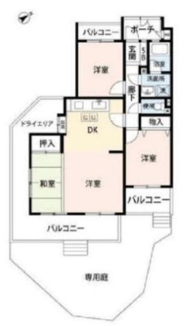 ライオンズマンション 左京山第2(3LDK/1階)の間取り写真