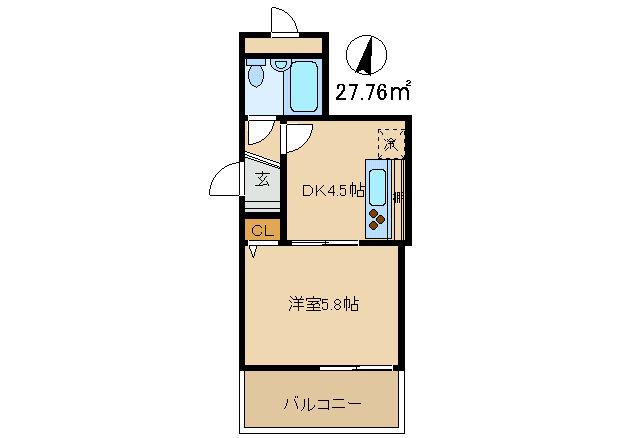 ライオンズマンション高崎田町(1DK/6階)の間取り写真