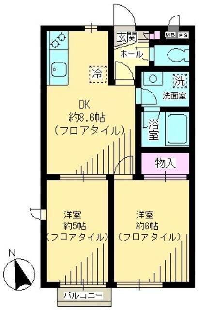 クレールアイC(2DK/2階)の間取り写真