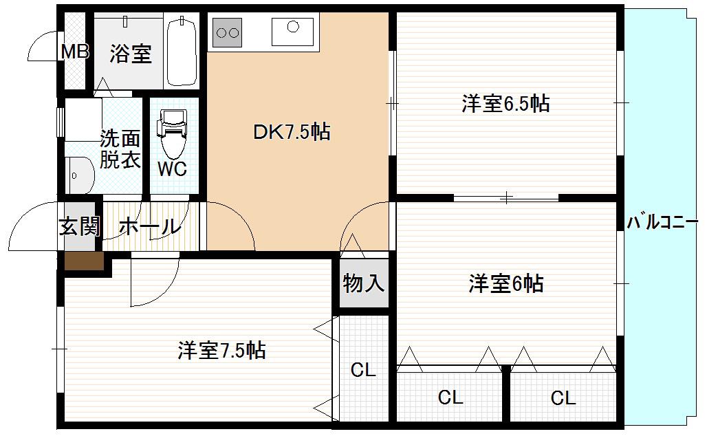 エクセルハイツ(3DK/1階)の間取り写真
