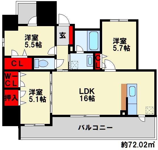 グランヒルズ下曽根(3LDK/6階)の間取り写真
