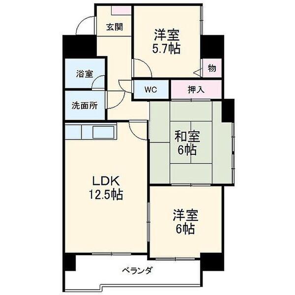 スリーシャイン大磯(3LDK/3階)の間取り写真