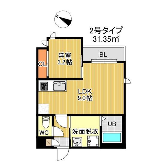 GRキャスバルクォーレ二日市(1LDK/1階)の間取り写真