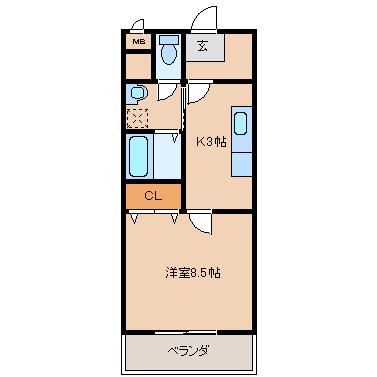 サンセットヒルズ(1DK/4階)の間取り写真