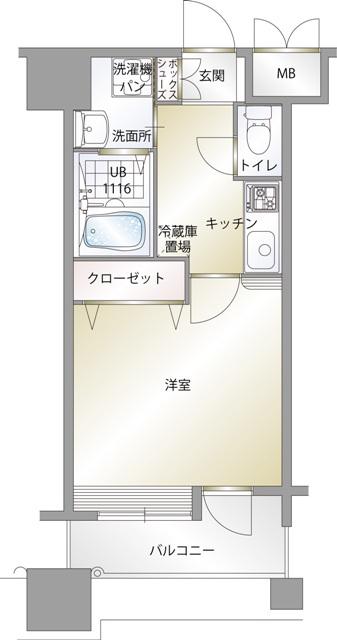 エンクレスト中呉服(1K/8階)の間取り写真