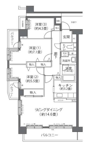 フロール山田町第3(4LDK/9階)の間取り写真