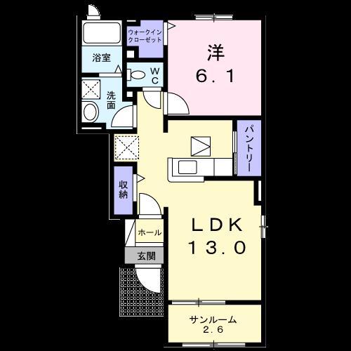 シェルビーII(1LDK/1階)の間取り写真