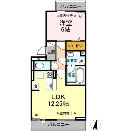 キャトルセゾン B(1LDK/3階)の間取り写真