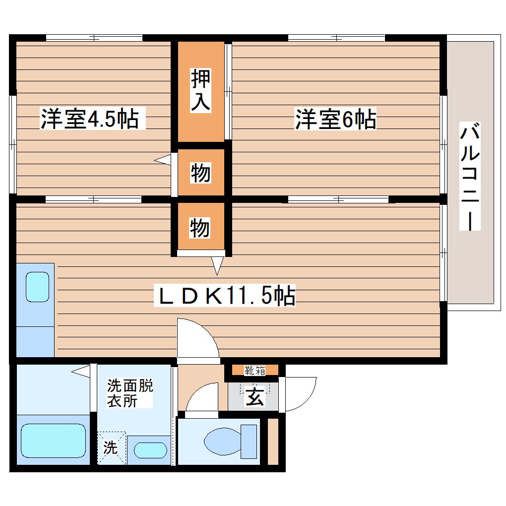 シティハイム手倉田(2LDK/1階)の間取り写真