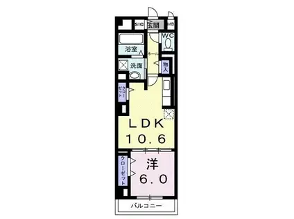 ディアコート本厚木(1LDK/2階)の間取り写真