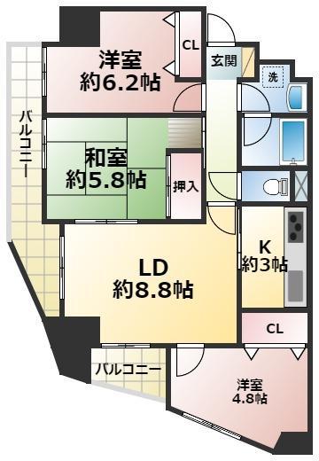 レ・ソール本八幡(3LDK/3階)の間取り写真