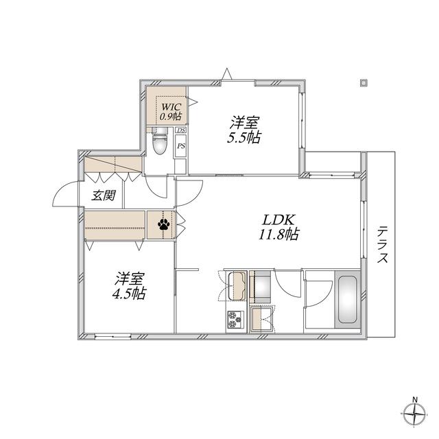 GLUCK HAUS(2LDK/1階)の間取り写真