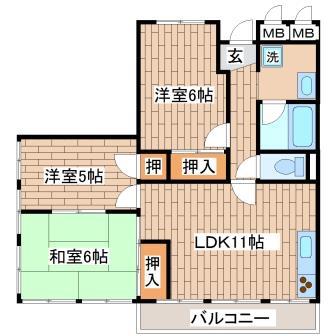 ミルフローラハイツ(3LDK/2階)の間取り写真