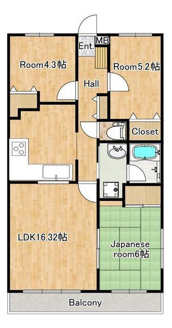 ルネッサンス国立(3LDK/1階)の間取り写真