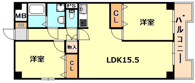 大仁マンション(2LDK/4階)の間取り写真