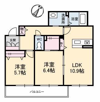 シャーメゾン宇多津 D棟(2LDK/3階)の間取り写真