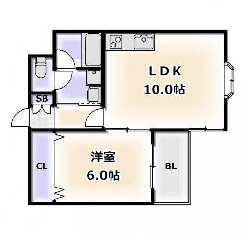 ヴァンシス難波南(1LDK/4階)の間取り写真