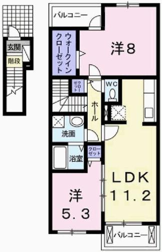 フェリア香呂D(2LDK/2階)の間取り写真