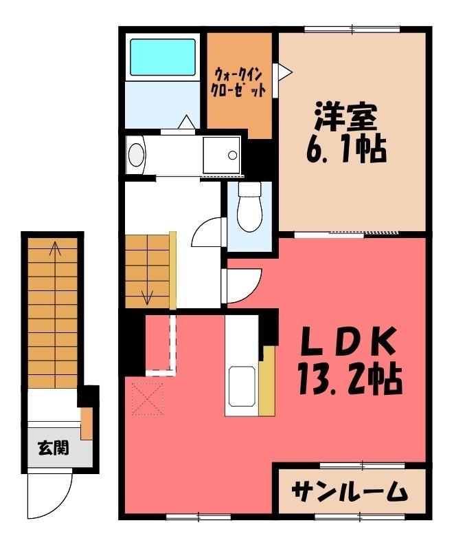 ヒカルサ熊谷肥塚I(1LDK/2階)の間取り写真