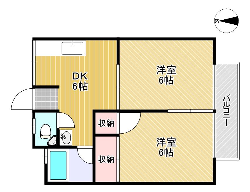 六条ハイツ(2DK/2階)の間取り写真