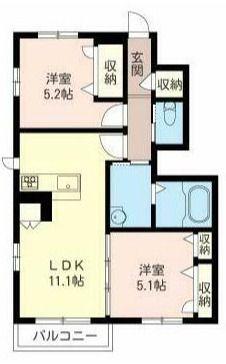 ハイツ・クラベール B(2LDK/1階)の間取り写真