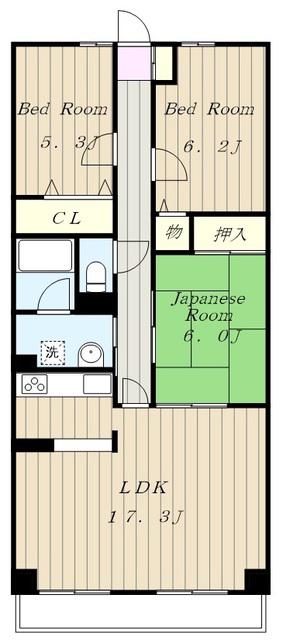 バードタウン2番館(3LDK/2階)の間取り写真