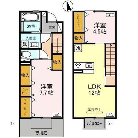 GARDEN HOUSE SHIMOAKAE(2LDK/1階)の間取り写真