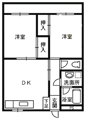 ハイツ北山(2DK/1階)の間取り写真