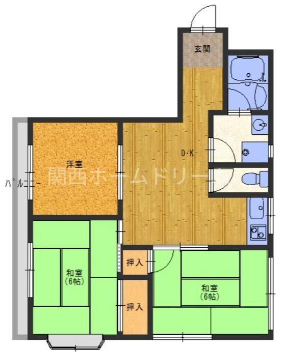 菊岡マンション(2DK/4階)の間取り写真