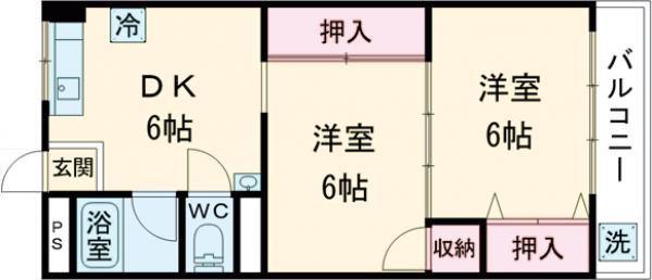 名張駅前マンション(2DK/1階)の間取り写真