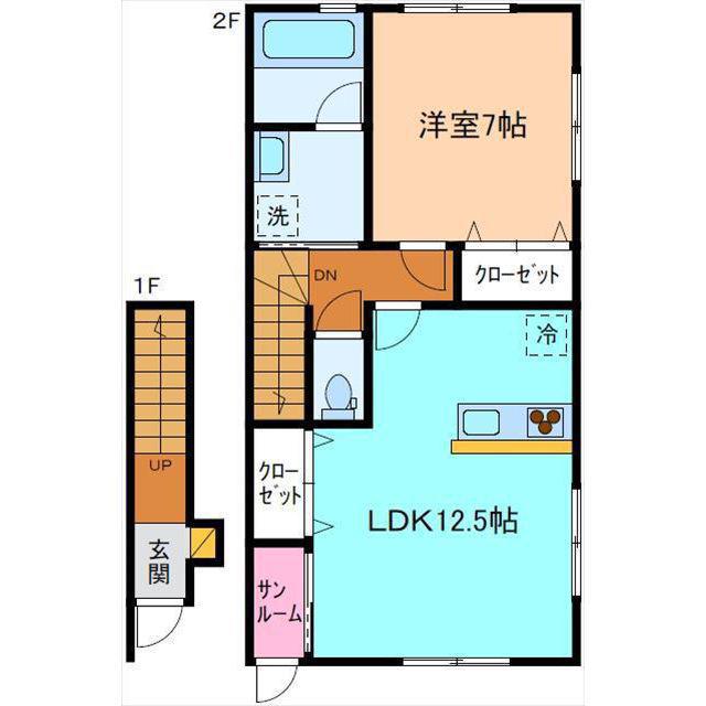 フェリシア B棟(1LDK/2階)の間取り写真