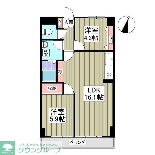 リブレス坂戸関間(2DK/4階)の間取り写真