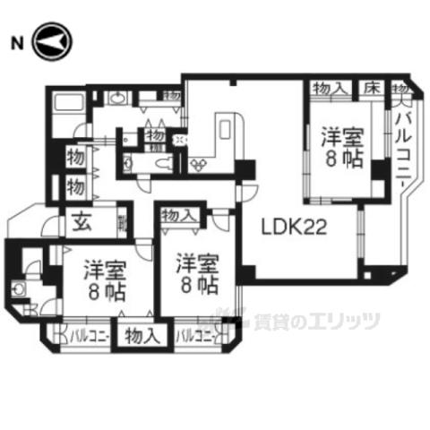 エルザ京都御所西(3LDK/5階)の間取り写真