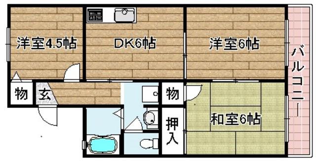 グレースハイムB棟(3DK/2階)の間取り写真