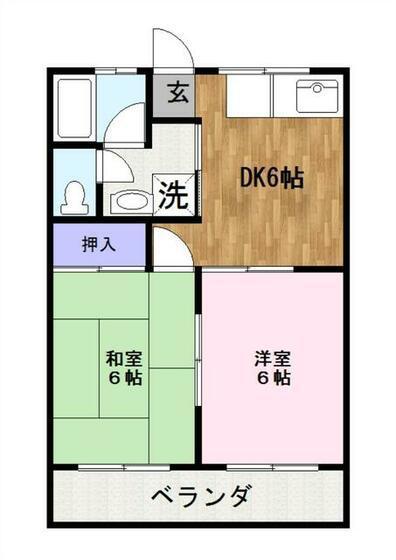 本田ハイツB(2DK/1階)の間取り写真