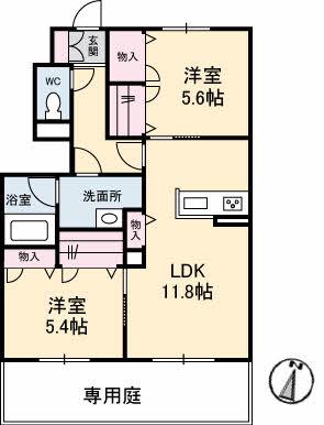 フォーブル弐番館(2LDK/1階)の間取り写真