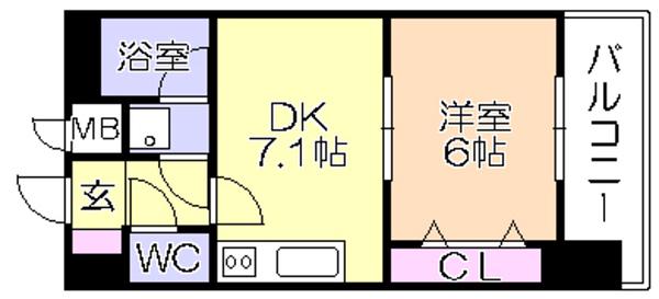 ライオンズマンション久留米駅東(1DK/6階)の間取り写真