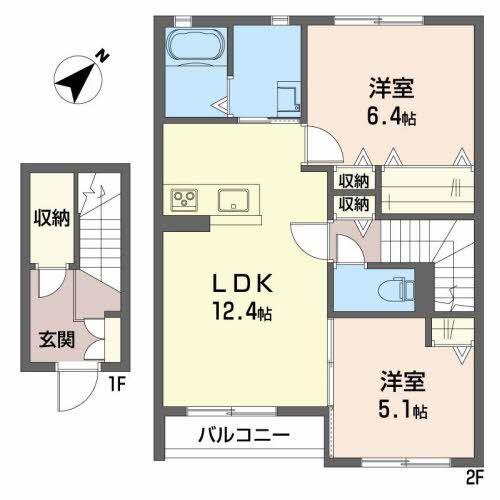 ヒルズコート田中(2LDK/2階)の間取り写真