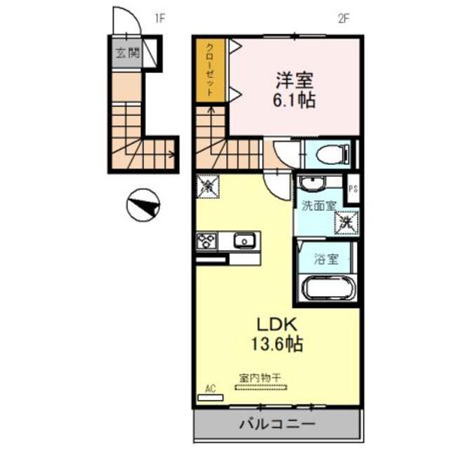 D-ROOM喜(1LDK/2階)の間取り写真