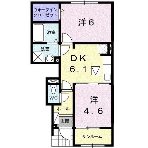 マリンビュー(2DK/1階)の間取り写真