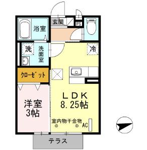 セジュールディアモント(1LDK/2階)の間取り写真